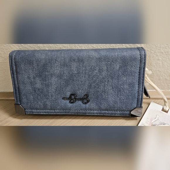 JESSICA SIMPSON DENIM BLUE GUNMETAL SILVER CREDIT CARD ID ZIP AROUND WALLET - Picture 11 of 16